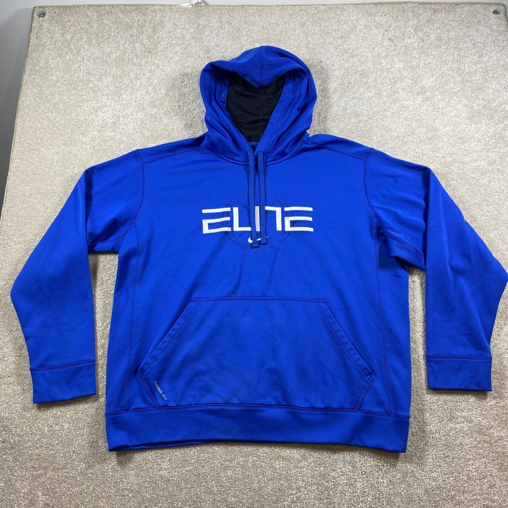 Nike Elite Hoodie Mens XL Blue Therma-FIT Pullover Sweatshirt 444109-493